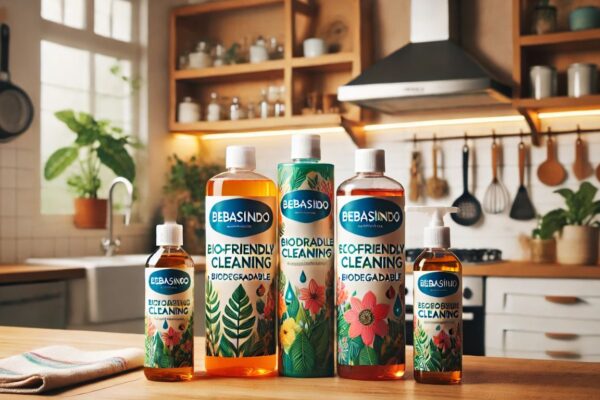 An eco-friendly cleaning kit with Indonesian branding and vibrant packaging.