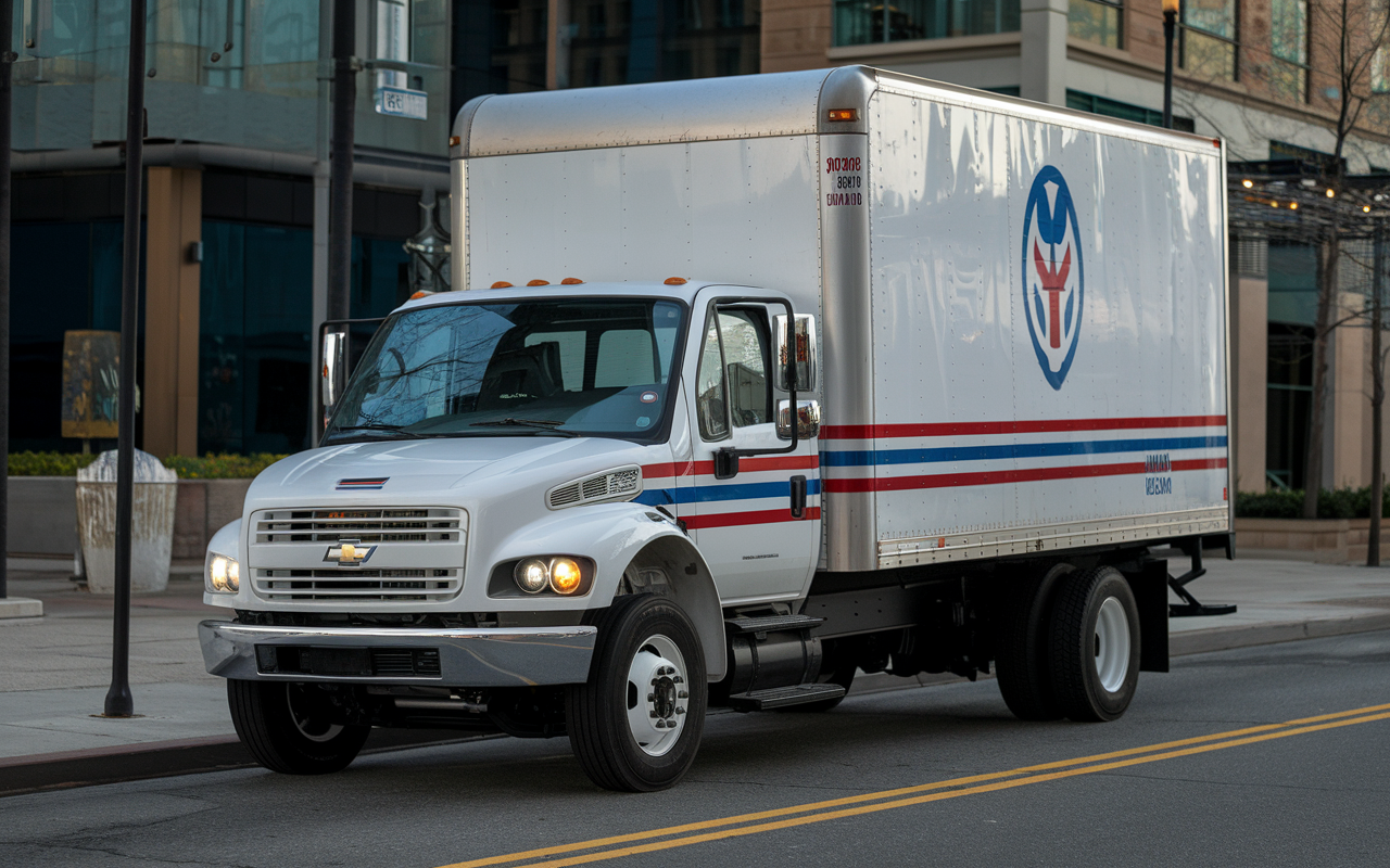 2009 Chevrolet C6500 box truck 13'6 in a warehouse setting, highlighting its design and functionality.